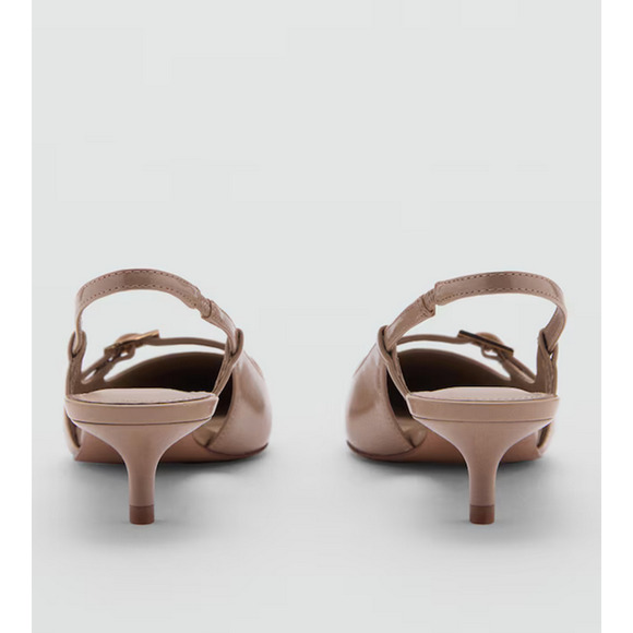 MANGO MNG LIGHT PASTEL BROWN BUCKLE KITTEN HEELS SLINGBACK PUMPS SHOES 38 US 7.5 - Picture 2 of 6